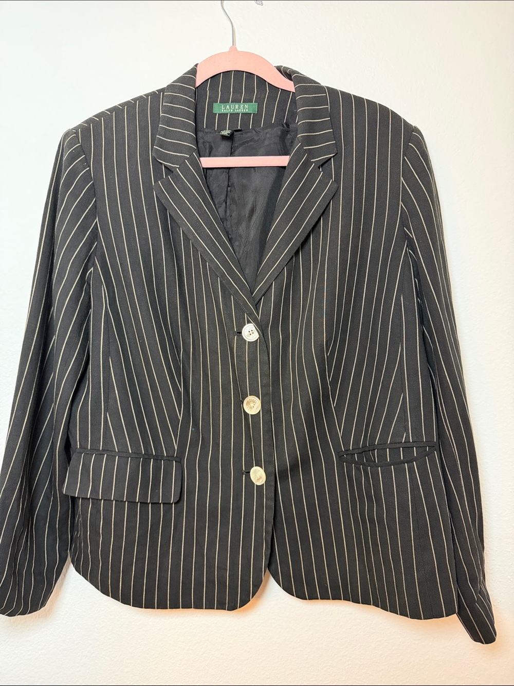 Lauren Ralph Lauren Black Pinstripe Tailored Blazer